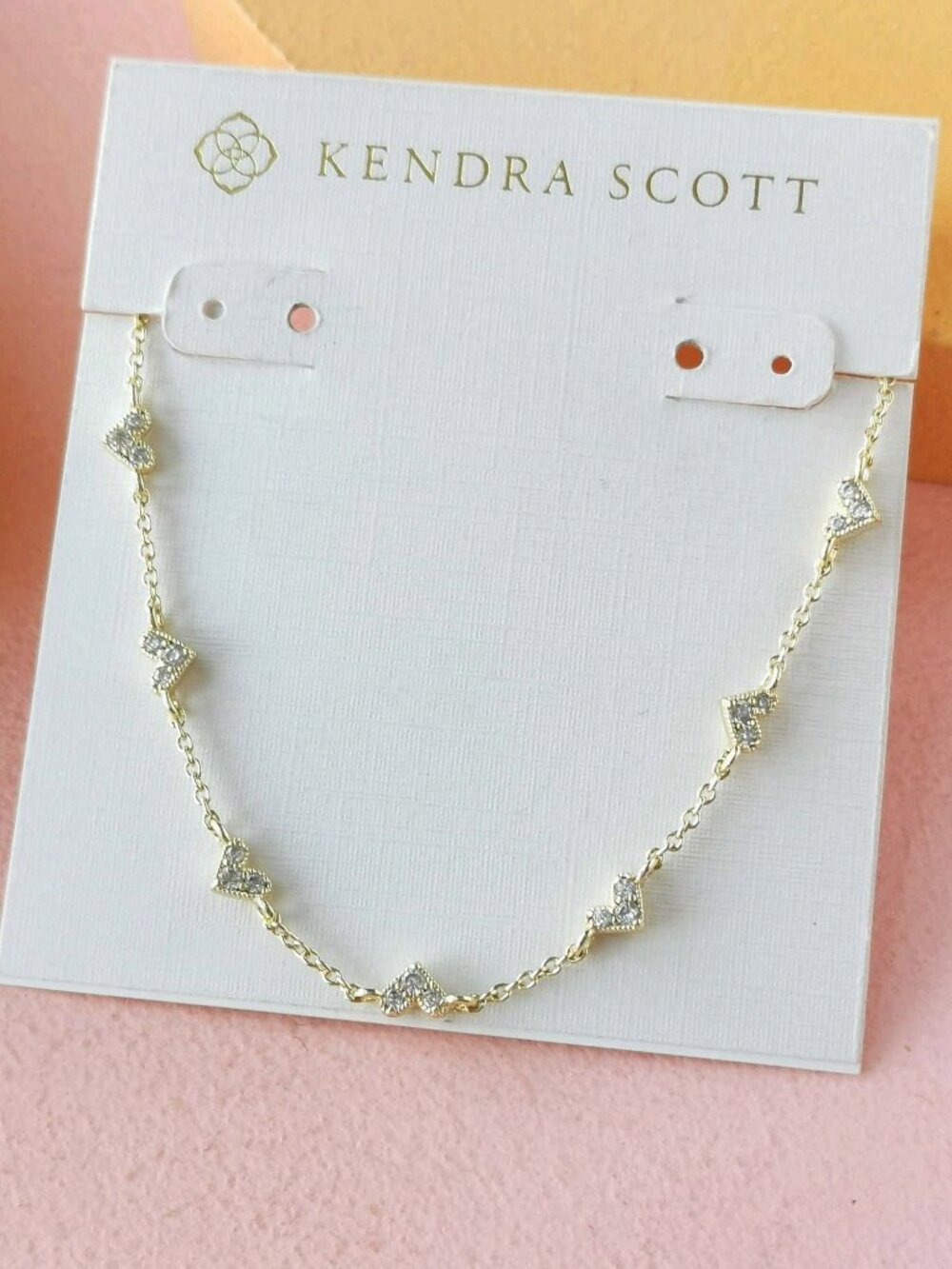 Kendra Scott - Haven Heart White Crystal Gold Strand Necklace - NEW